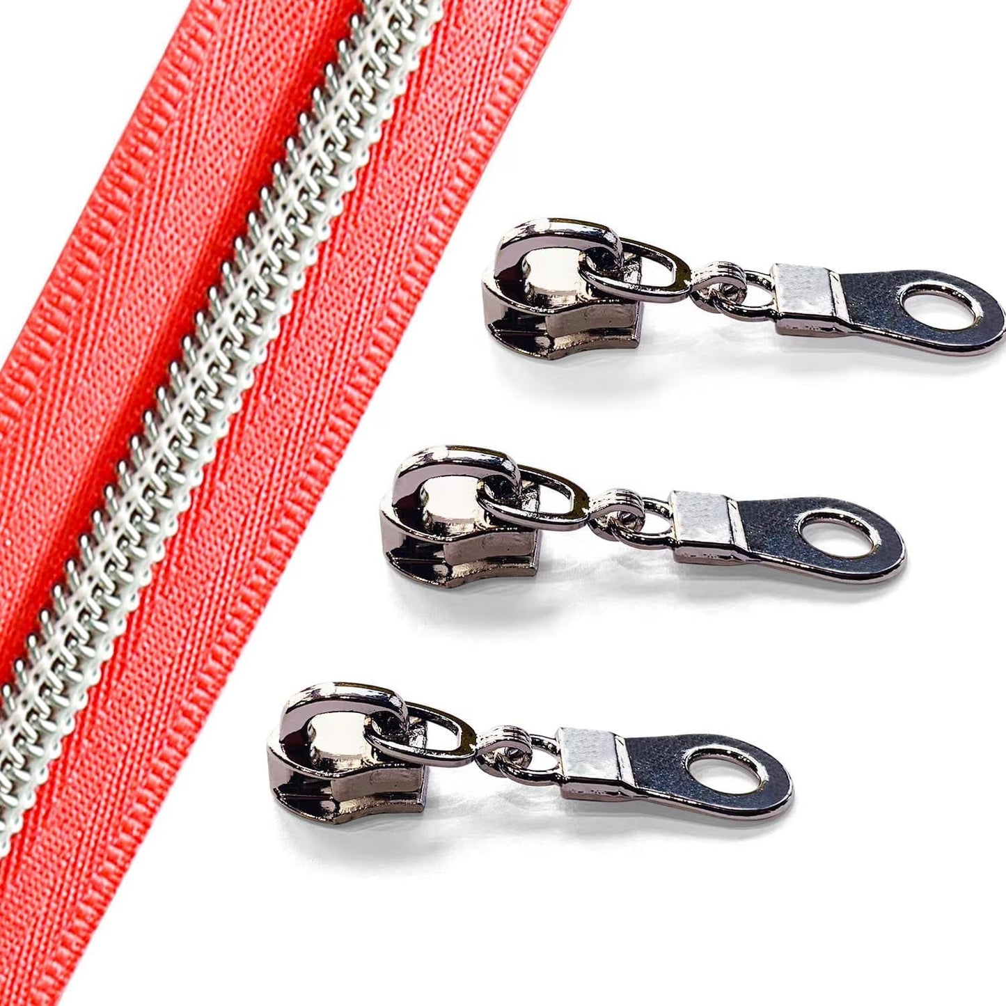 The Yards Pink Nylon Coil Zipper with Silver Teeth - 10 Yards Bulk Replacement Sewing Zipper with 10PCS Sliders for DIY Craft Bags