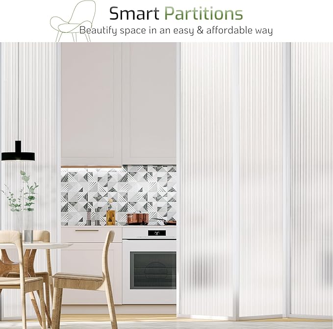 LUTE Reeded Glass Window Privacy Film, Frosted Glass Film, Removable 3D Decorative Decals Sun Blocking Anti UV Door Window Cover, No Glue Static Cling Vinyl for Bathroom Home Office, 17.5" x 157.4"