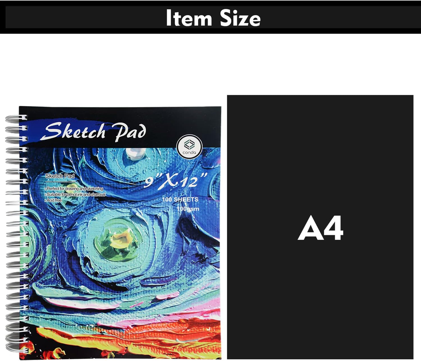 conda 9"x12" Sketch Book, 100 Sheets (68 lb/100gsm), Spiral Bound Artist Sketch Pad, Durable Acid Free Drawing Paper for Drawing Painting, Starry Sky