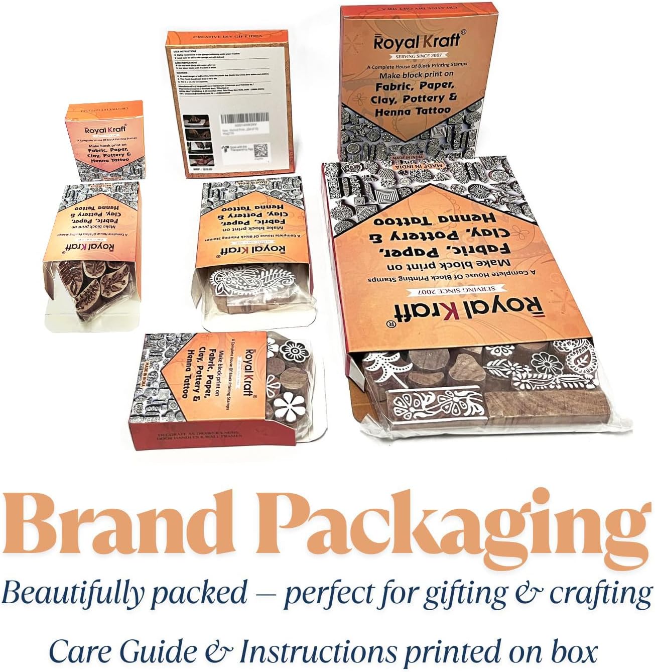 Royal Kraft Xmas Wooden Printing Stamps (Set of 5) - DIY Henna Fabric Textile Paper Clay Pottery Blocks Htag2217