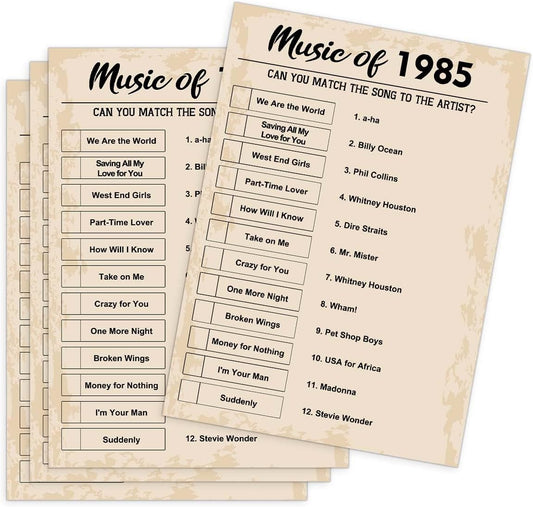 QUPT 40th Birthday Party Games, Music of 1985 Games, Birthday Party Supplies for Adults, Fun 1985s Party Game，Pack of 30 Cards