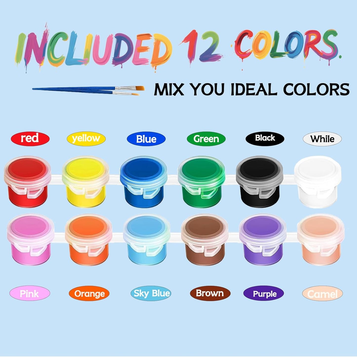 30 Pack Mini Acrylic Paint Set, 12 Colors Washable Paint Strips for Kids & Adults - Includes 60 Brushes, 360 PCS kids Paint Kits for Easter Eggs, Birthday, Classroom Party，school supplies