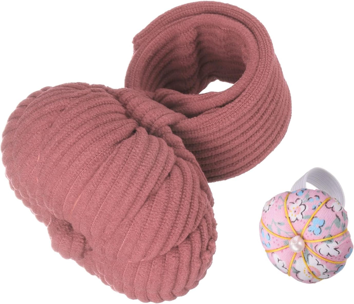 HARFINGTON Wrist Pin Cushions, Sewing Needle Pin Cushion Adjustable Strap with Elastic Strap Finger Ring Pincushions Fit All Wrist Sizes for Sewing Quilting Needlework DIY Crafts, Cameo/Pink