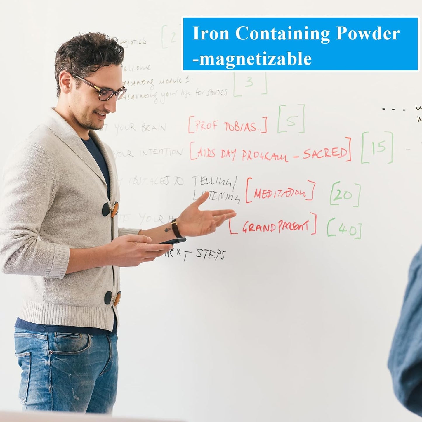 White Board Sticker Adhesive Backing, 16" x 24" Magnetic Dry Erase Board Contact Paper Stick on Wall, Whiteboard Sheet for Teacher Kids Classroom, Include Markers, Eraser with Magnet