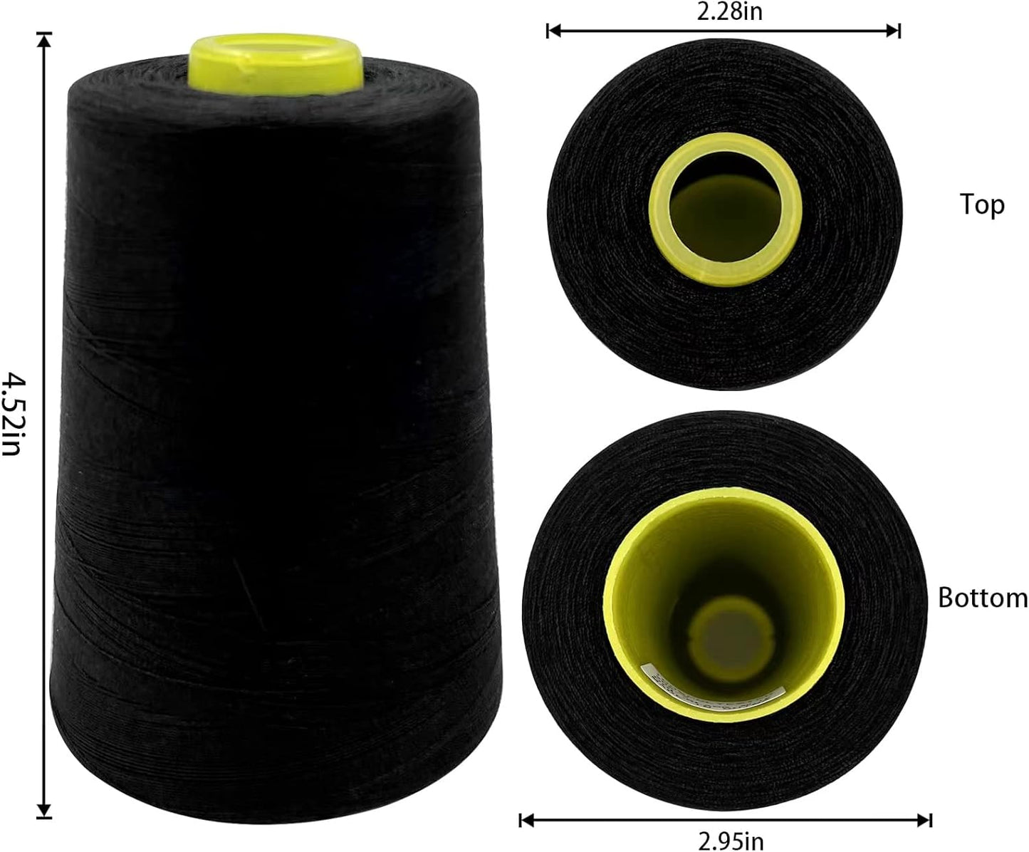 Tortoise 4 Cones of 3000 Yards Each Spool Thread for All Purpose Sewing, Serger, Overlock, Quilting, Machine - 100% Polyester - 20S/2 Black