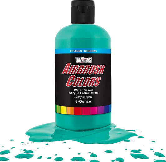 U.S. Art Supply Opaque Aqua Blue Acrylic Special Effects Airbrush Paint - 8oz Ready to Spray Air Brush Paint for Nails, Models, Fabric - Water-Based Air Brush Painting