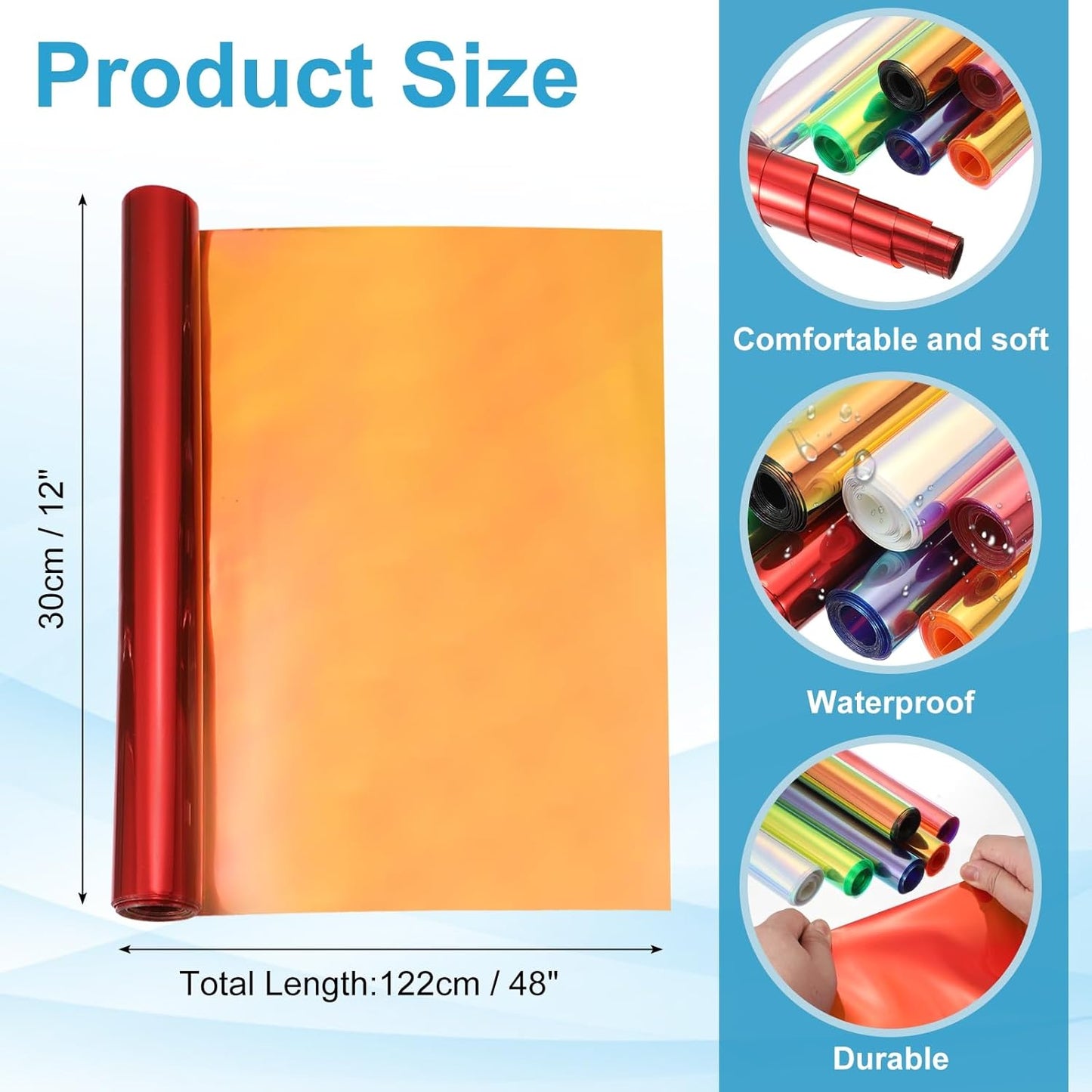 MECCANIXITY Holographic Clear PVC Vinyl Film Holographic PVC Fabric Waterproof Dichroic Film 12 x 48 Inch for Handbags Bows Earrings DIY Craft,Laser Orange