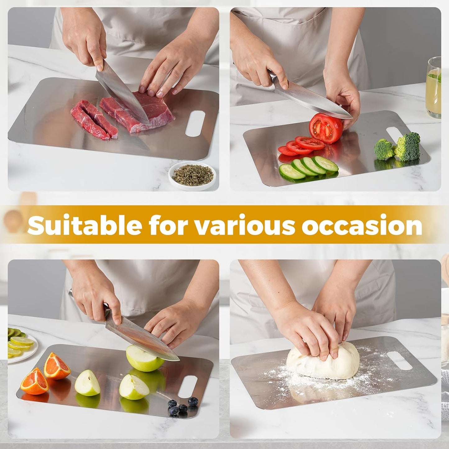 Tavano Titanium Cutting Board,Titanium Cutting Boards for Kitchen,Double-side Available Cutting Board for Vegetables,Meat,Fruits,Easy to Store and Clean(M+L)