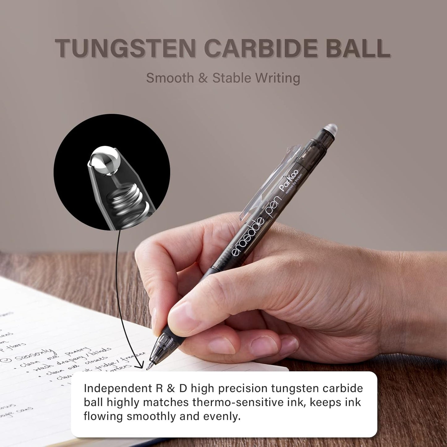 ParKoo Retractable Erasable Gel Pens Clicker Fine Point 0.7 mm, No Need for White Out, Black Ink for Completing Sudoku and Crossword Puzzles, 12-pack