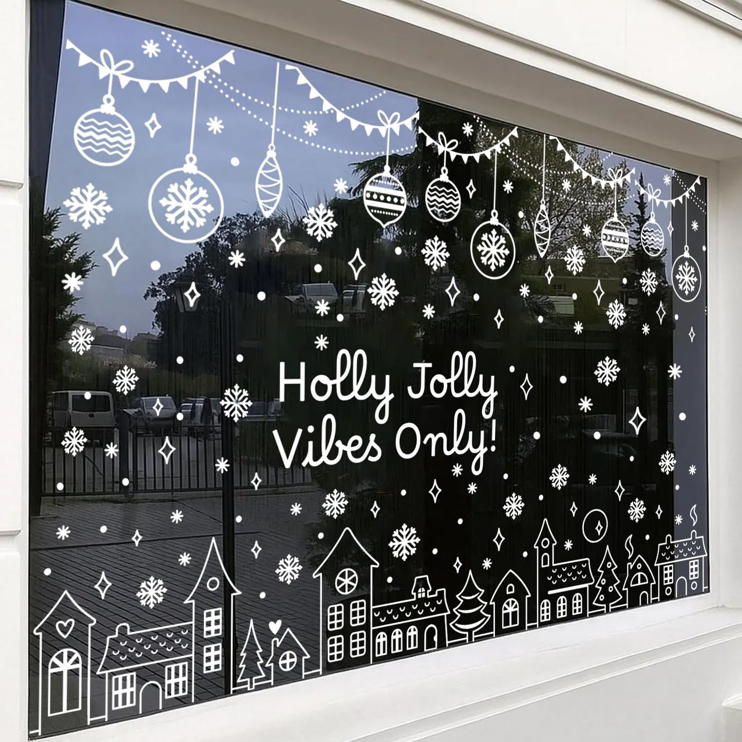 Christmas Stencils for Window Glass Large Christmas Stencils for Crafts Reusable Xmas Village House Holiday Stencil for Painting on Wood Wall Fabrics Decor
