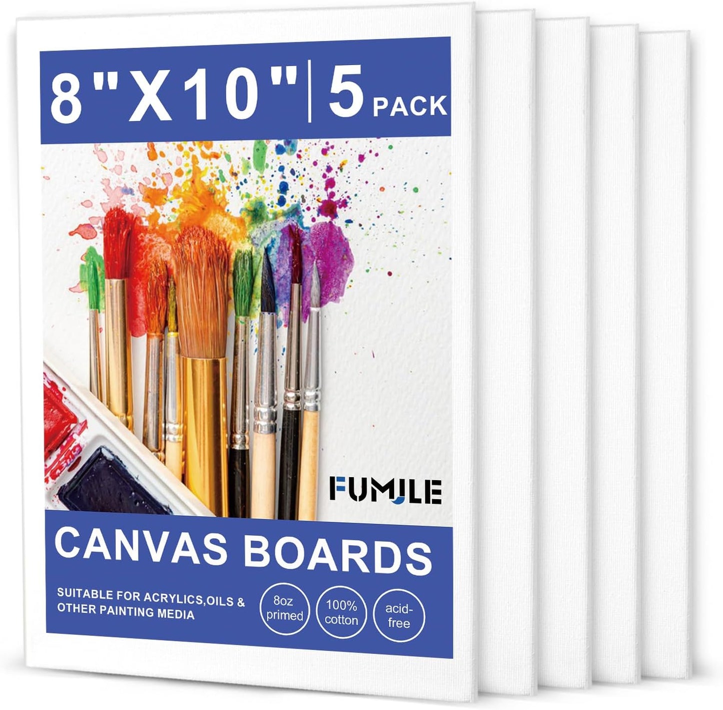 Canvas Boards for Painting 8x10, 5 Pack Canvases for Painting Cotton Primed Acid Free Blank Canvas Panels for Watercolor, Oil Paint, Gouache, Acrylic Paint and Tempera.