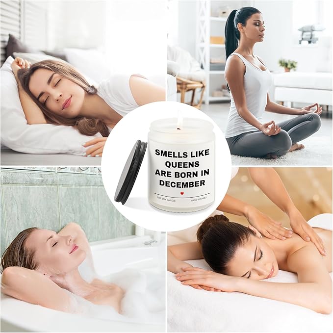 December Birthday Gifts for Women,Queens are Born in December Candle, 30th 40th 50th 60th Happy Bday Gift Idea for Bestie Friend Girl Famale Sister Mom Aunt from Child Son Daughter Husband