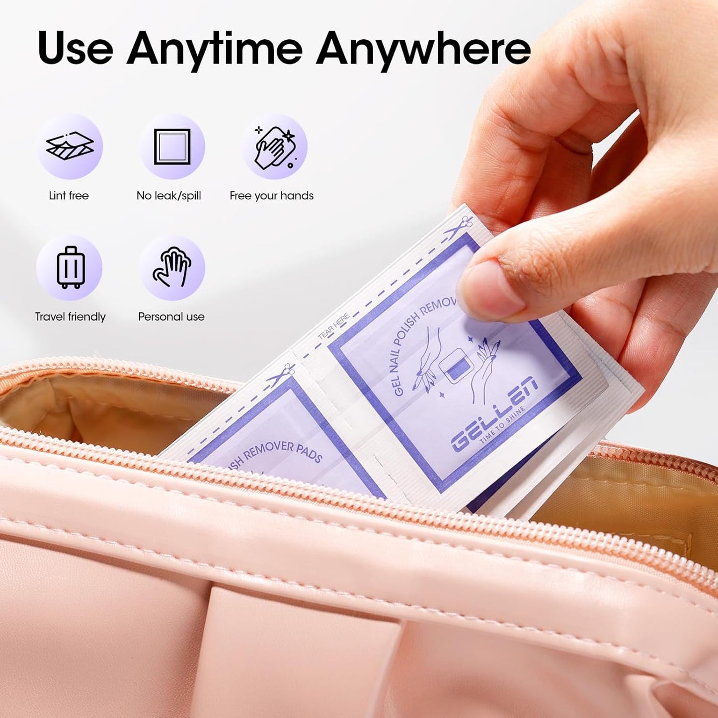 Gellen 200 Pack Nail Polish Remover Pads, 100% Non-Acetone, Travel Individually Wrapped Remover Pads for Regular Nail Polishes & Gel Polish, Lavender Oil No Drying Out for Home Salon