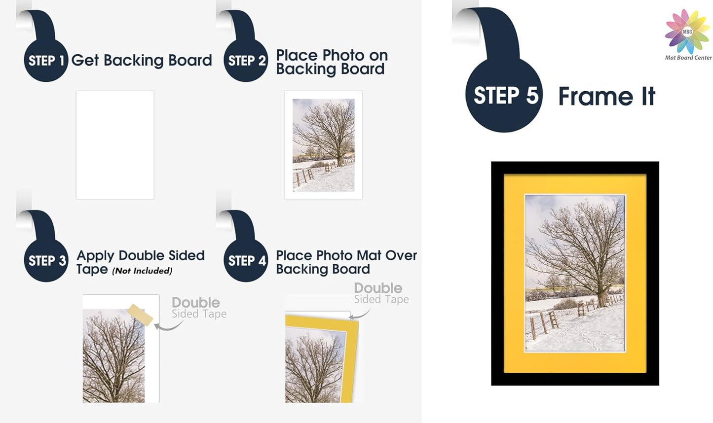 Mat Board Center, Pack of 10, 5x7 for 4x6 Deep Yellow Color Mats - Bevel Cut, Acid Free, 4-ply Thickness, White Core - for Pictures, Photos, Framing