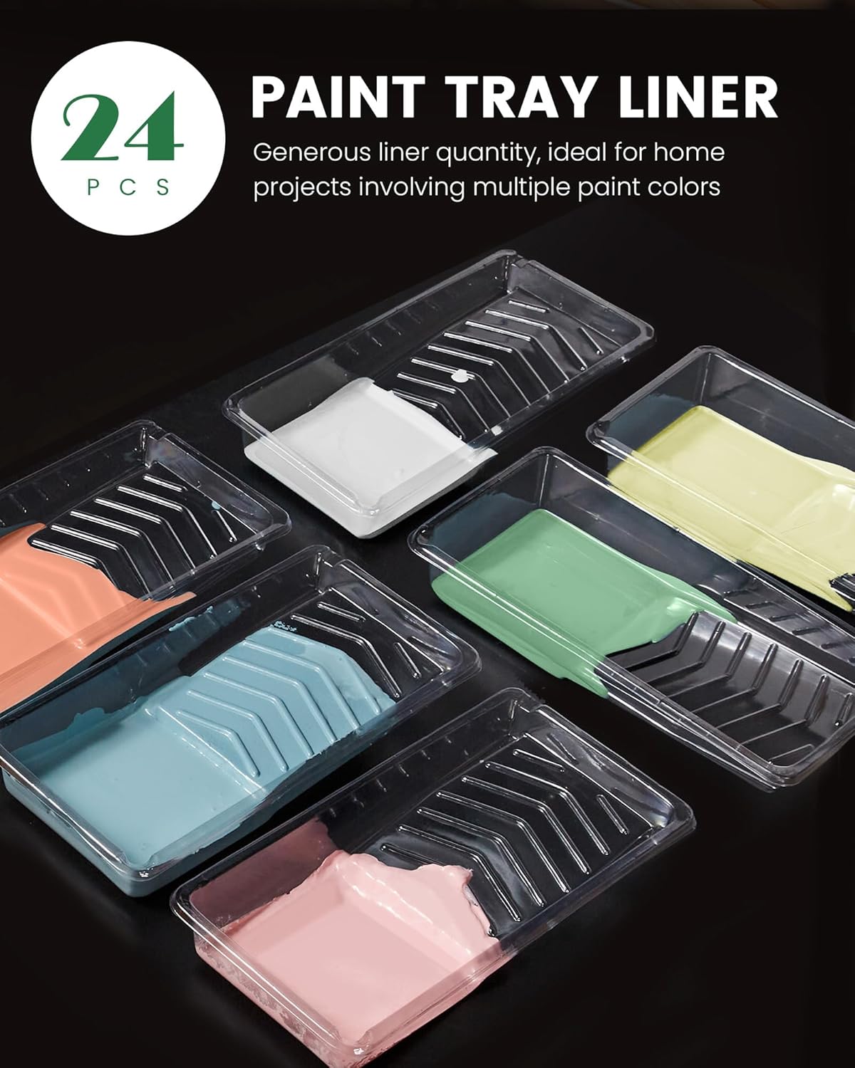 Voomey 4 Inch Paint Roller Tray - 24 Pack Plastic Liners & 1x Roller Frame, 4" Paint Tray Set, for Home Decor, Walls and Furniture Painting