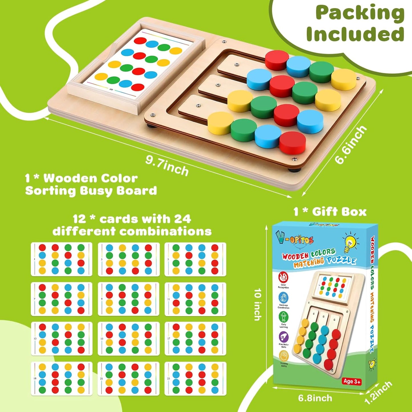 V-Opitos Color Matching Puzzle Toys, Montessori Brain Teasers Game for Kids Age 3, 4, 5, 6, 7 Years Old, Road Trip Toys for Boys & Girls, Handheld Games for Travel, Ideal Christmas, Birthday Gifts