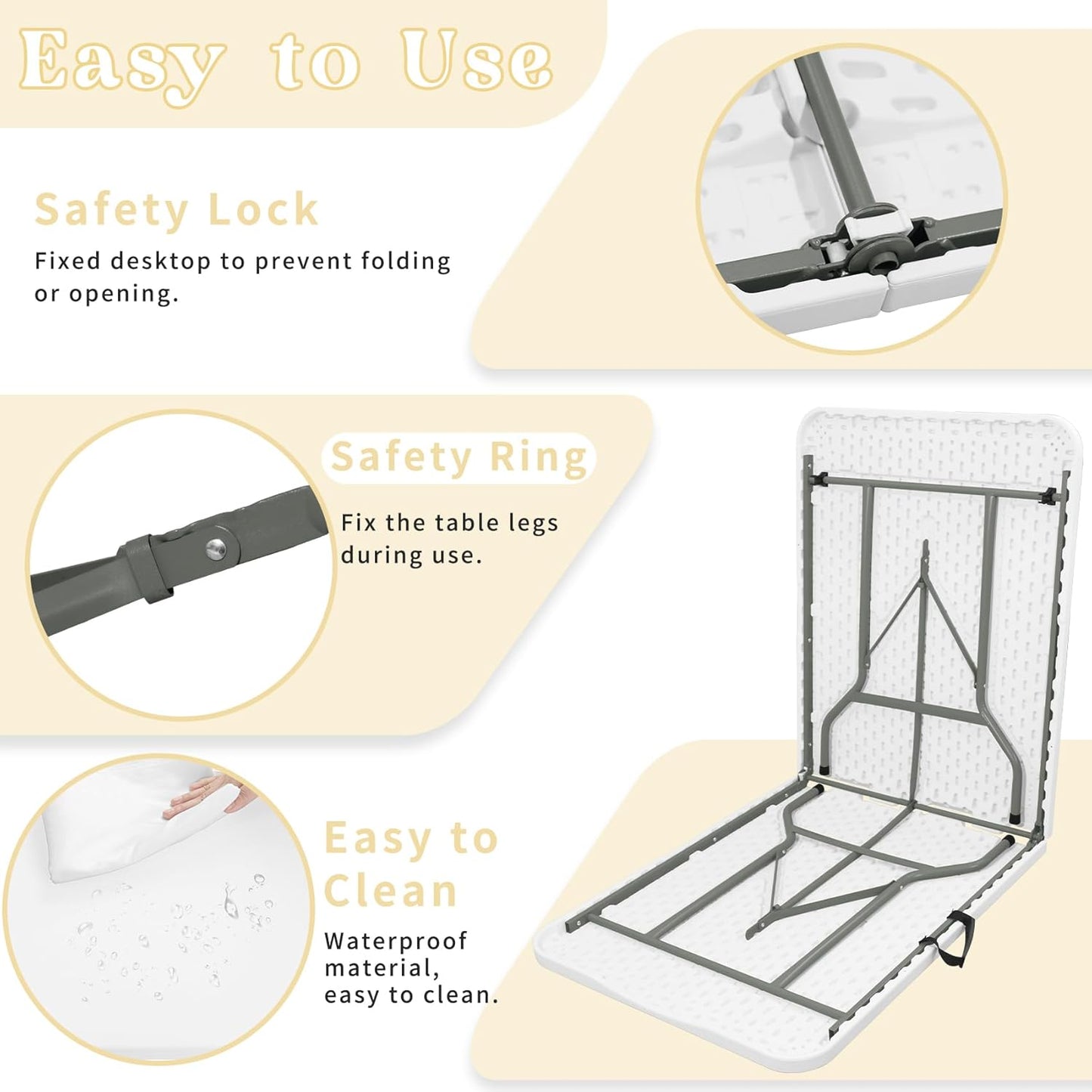 Folding Table 6 FT Lightweight Camping Table Portable Plastic Rectangular Outdoor Dining Table Steel Legs Fold-in-Half with Carrying Handle for Indoor,Picnic,Party,Wedding,Events(White)