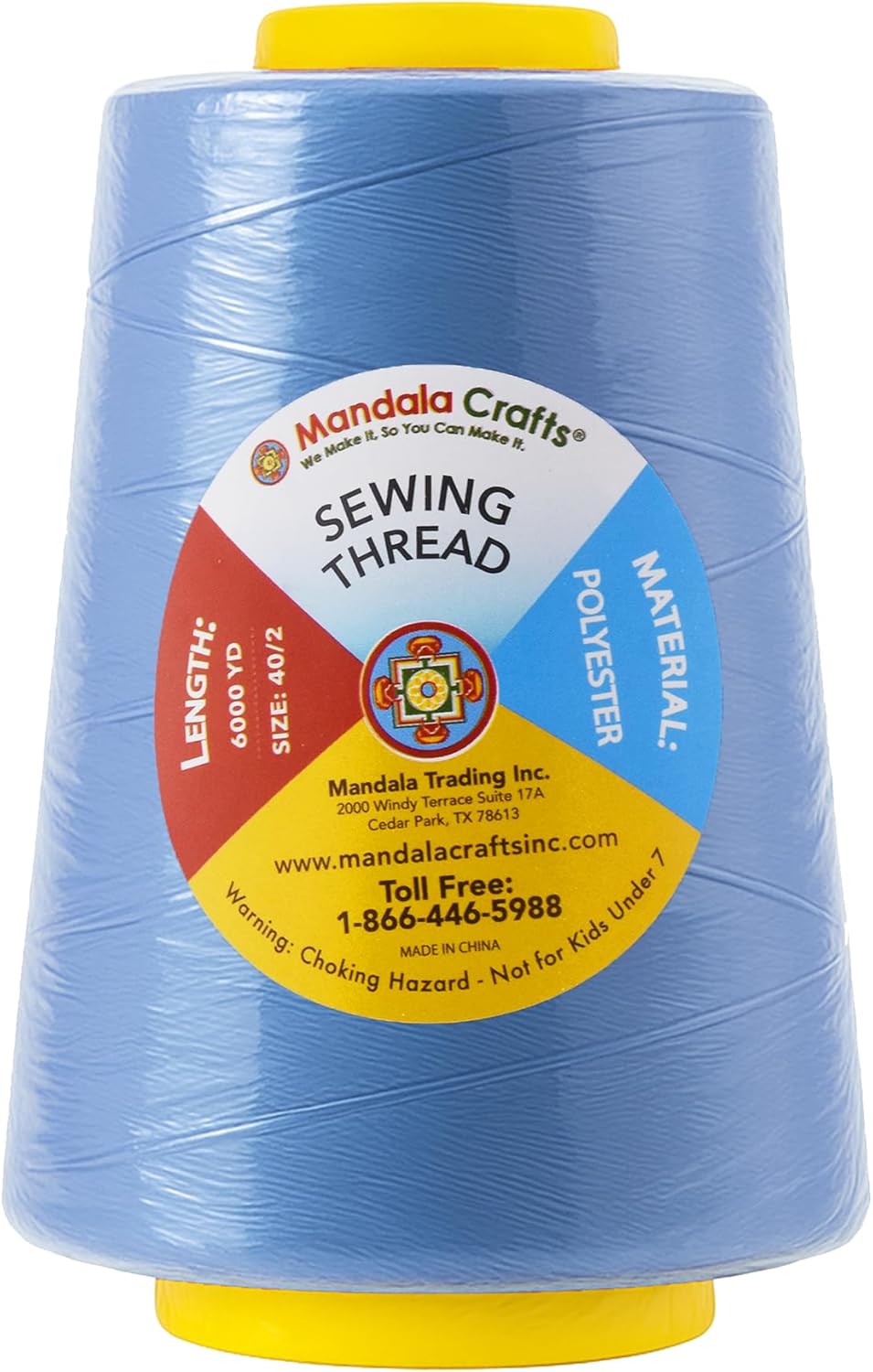 Mandala Crafts 4 Pack of Serger Threads Cones Spools - 40S/2 24000 Yards Polyester Dusty Blue Threads for Sergers Machine and Overlock Quilting Sewing Machine