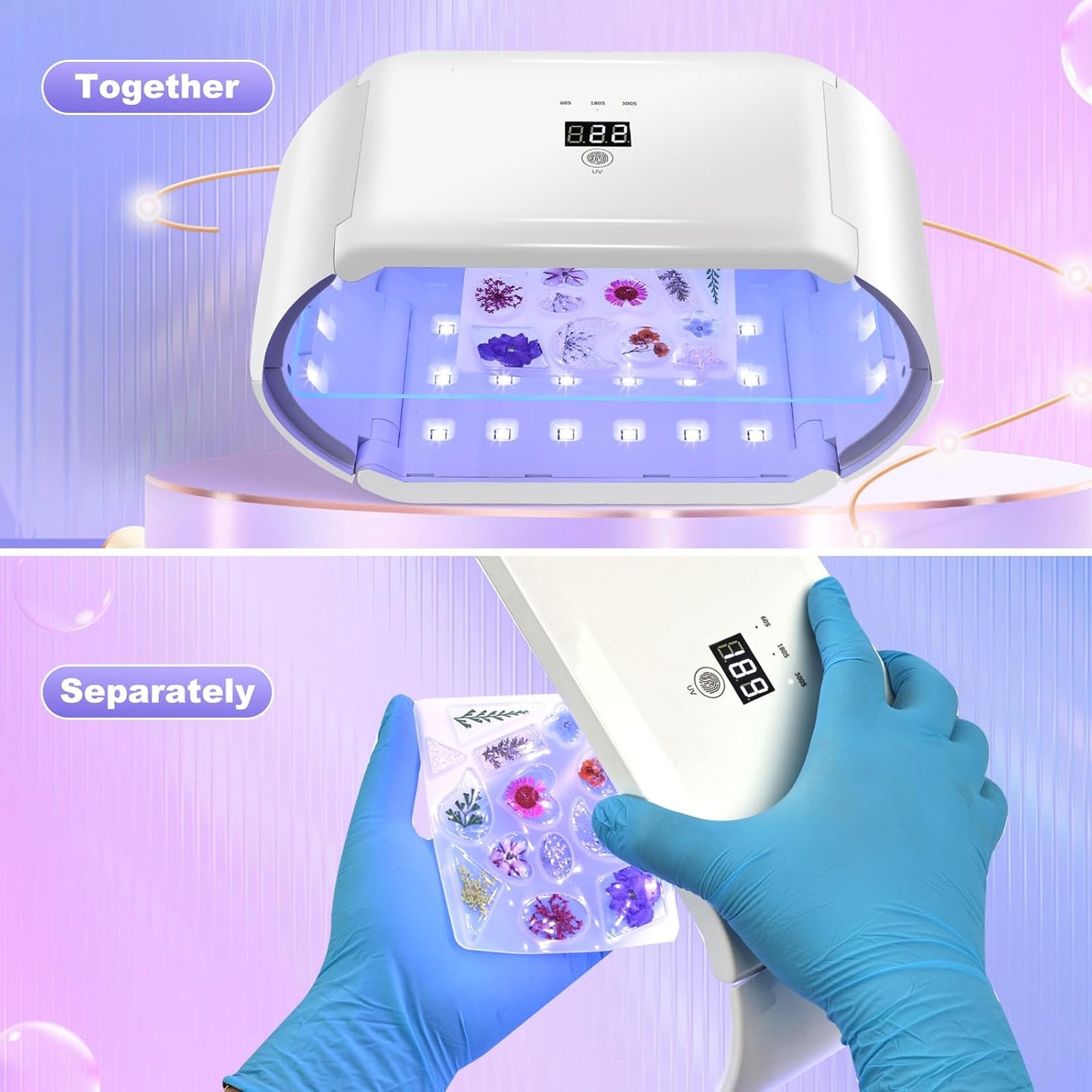 UV Light for Resin - Fast Curing UV Resin Light with Adjustable Time Setting Large Size 48W Two-Sided Portable Foldable UV Lamp with Silicone Mold Gloves