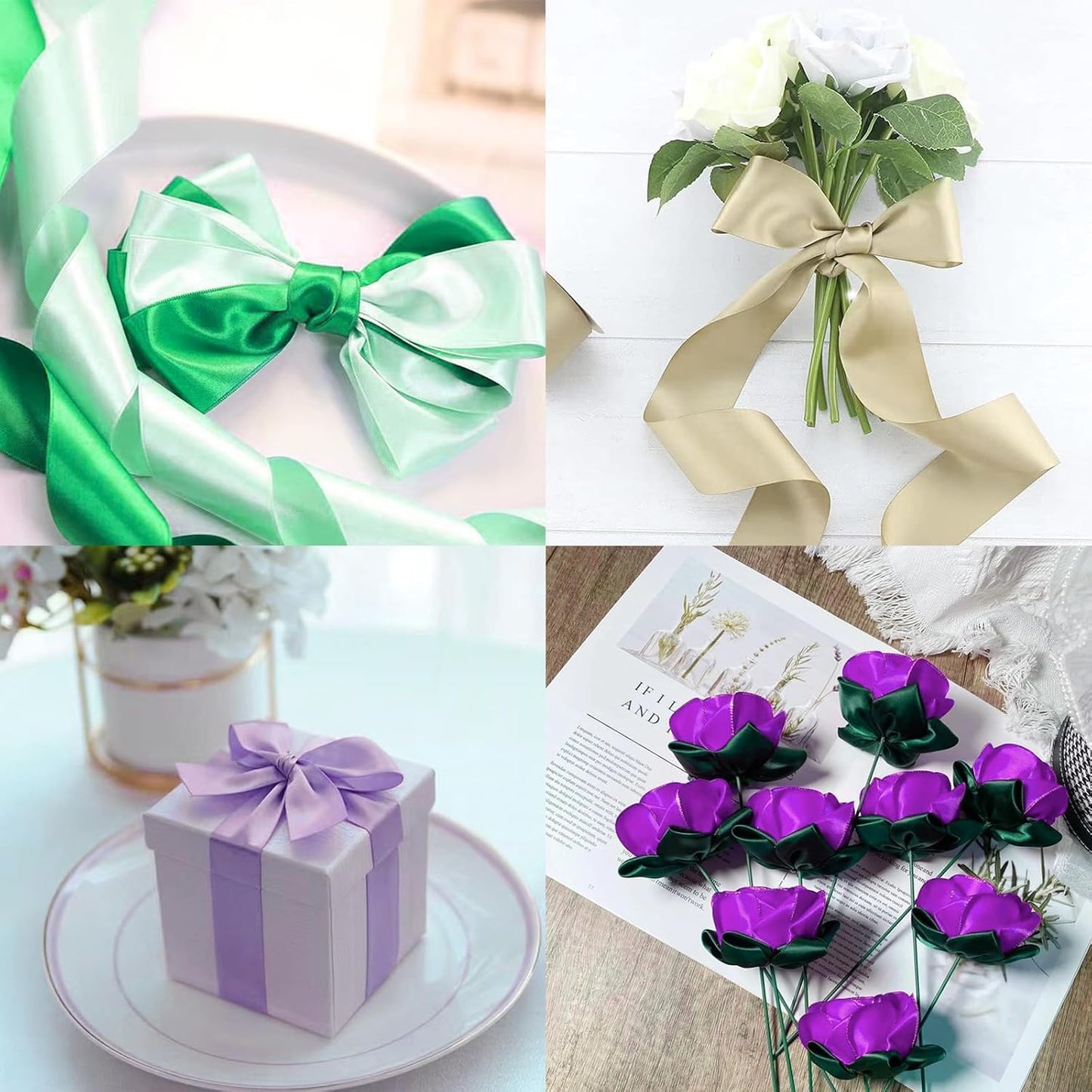 Spring Moss Satin Ribbon 1-1/2" X 50 Yards Solid Color Double Faced Ribbons Perfect for Crafts Wedding Decor Bow Making Arts Sewing and More