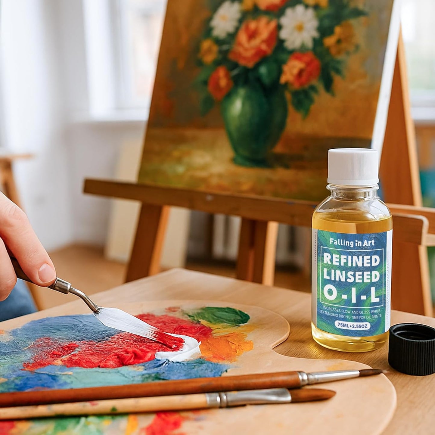 Falling in Art Refined Linseed Oil for Painting, Oil-Based Paint Thinner for Artists and Professionals, 2.5 Oz Bottle