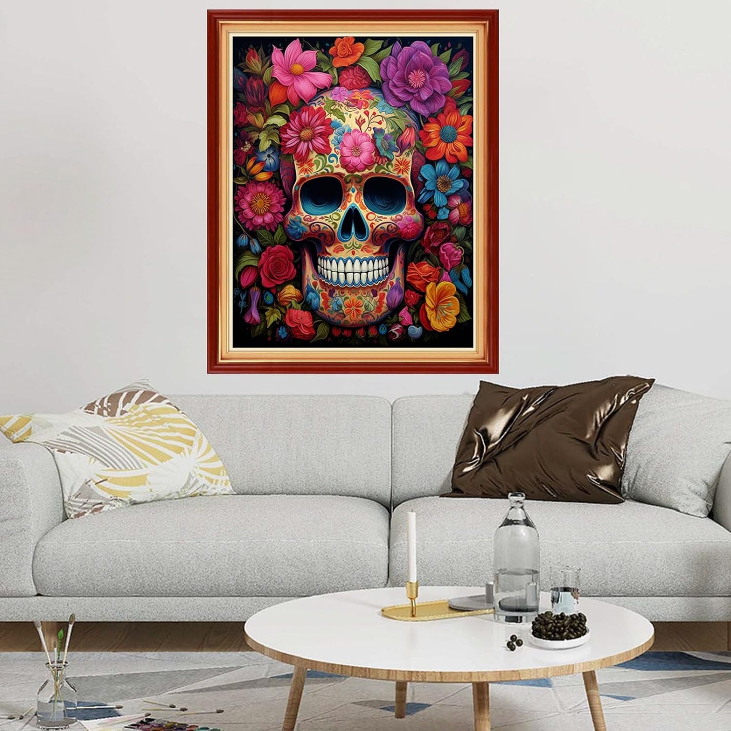 Dimxvean Stamped Cross Stitch Kits,Cross Stitch Kits for Adults Beginners,Embroidery Kits Full Range of Cross Stitch Stamped Kits Needlepoint Kits Cross Stitch Patterns-Colorful Skull 16x20 inch