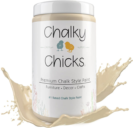 Chalky Chicks All-in-One Chalk Paint for Furniture or Cabinet - 32 Fl Oz - Matte Finish Cuppa Latte Tan for Metal, Wood Furniture Paint - No Sanding All-in-One for Home Decor & Crafts, USA Made