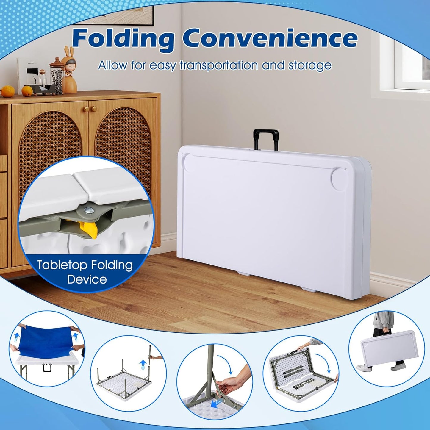 Giantex Folding Mahjong Table, 35" Square Card Table with Cup Holders, Removable Noise Reduction Mat, HDPE Tabletop, 4-Player Portable Domino Tables for Poker Blackjack Board Game (Dark Blue)