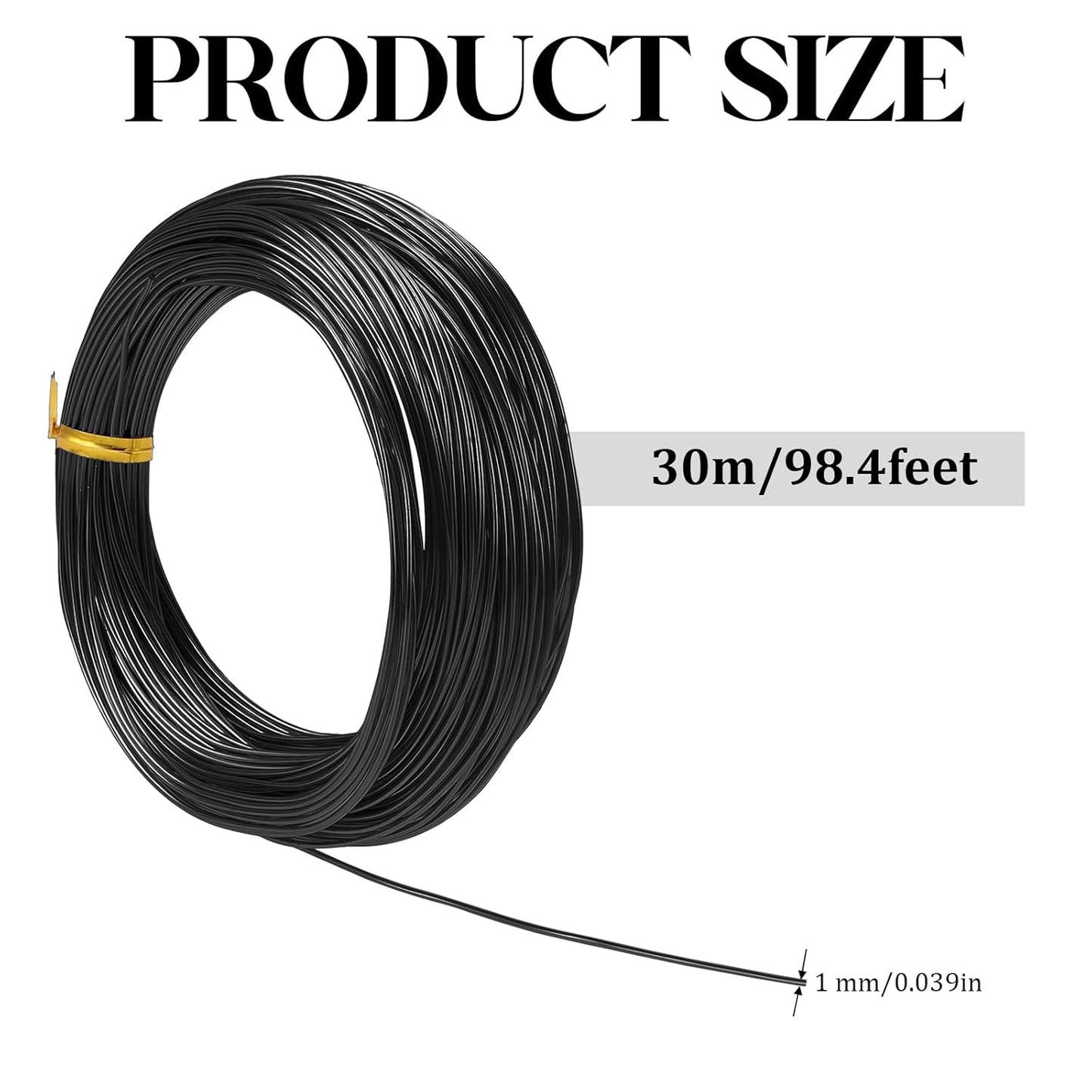Cobee 18 Gauge Aluminum Wire for Jewelry, Craft, and Wreath Making - Bendable Beading Wire (1mm x 30m, Black)