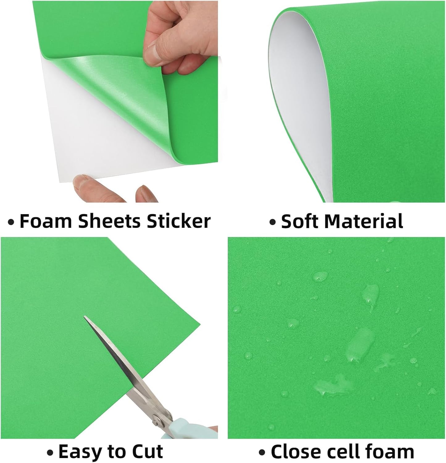MEARCOOH Self Adhesive Foam Sheets, Green 9x12 Inch 2mm Sticky Eva Foam Paper for Crafts Cardmaking Photo Frames Classroom Scrapbooking Christmas Crafts (Green 10 Sheets)
