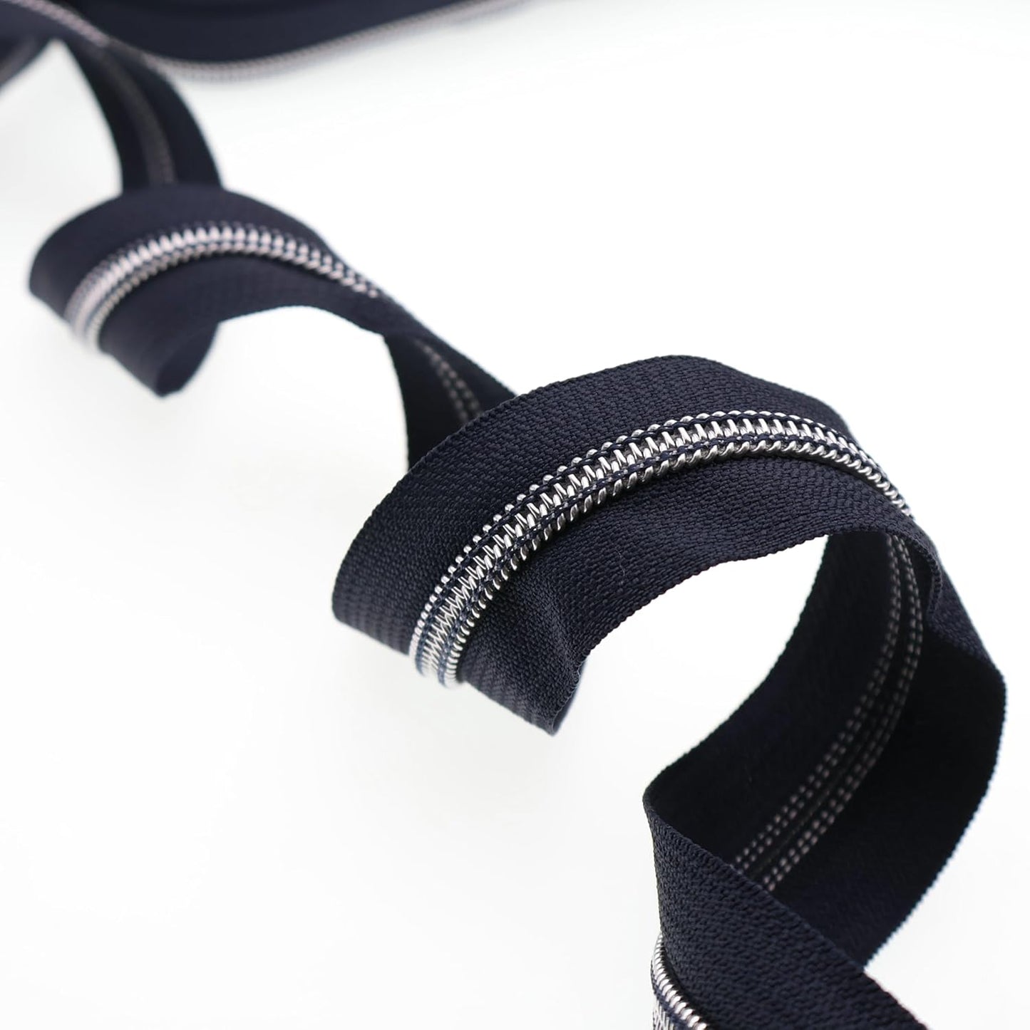 Leekayer Silver Metallic Nylon Coil Zippers by The Yard Bulk 10 Yards Navy Black with 25pcs Silver Sliders for DIY Sewing Tailor Craft Bag