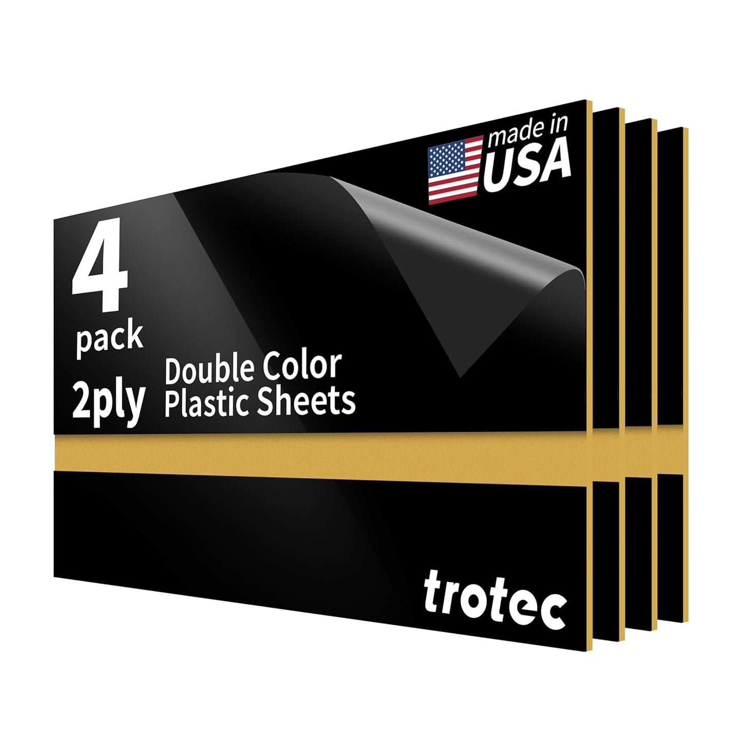 Trotec TroLase | 12"x24"x1/16", 4 Pcs | Gloss Black/White | 2 Ply | Modified Acrylic | Laser Engraving Double Color Plastic Sheet | Engraving Blanks for Laser, Saw, Guillotine | Made in USA