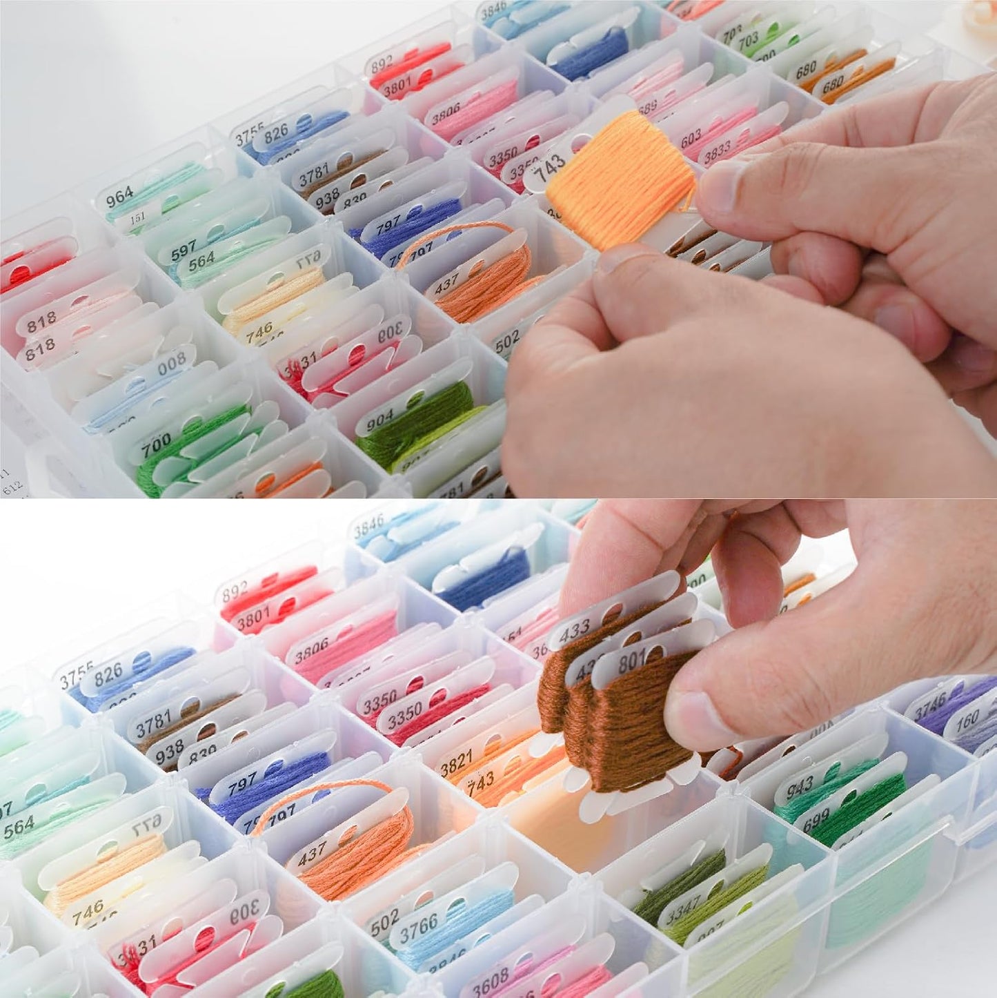 Rumhut 2 Pack Embroidery Floss Organizer with 216 Pcs Embroidery Floss, Floss Windern and Floss Number Stickers for Craft DIY Embroidery Sewing Storage