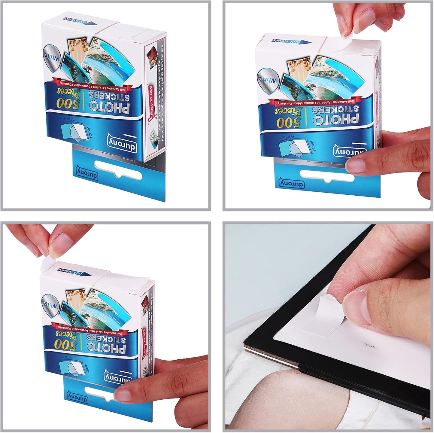 Durony 500 Pieces Photo Sticker White Double-Sided Self Adhesive Photo Tapes for Pictures DIY Photo Album Journal