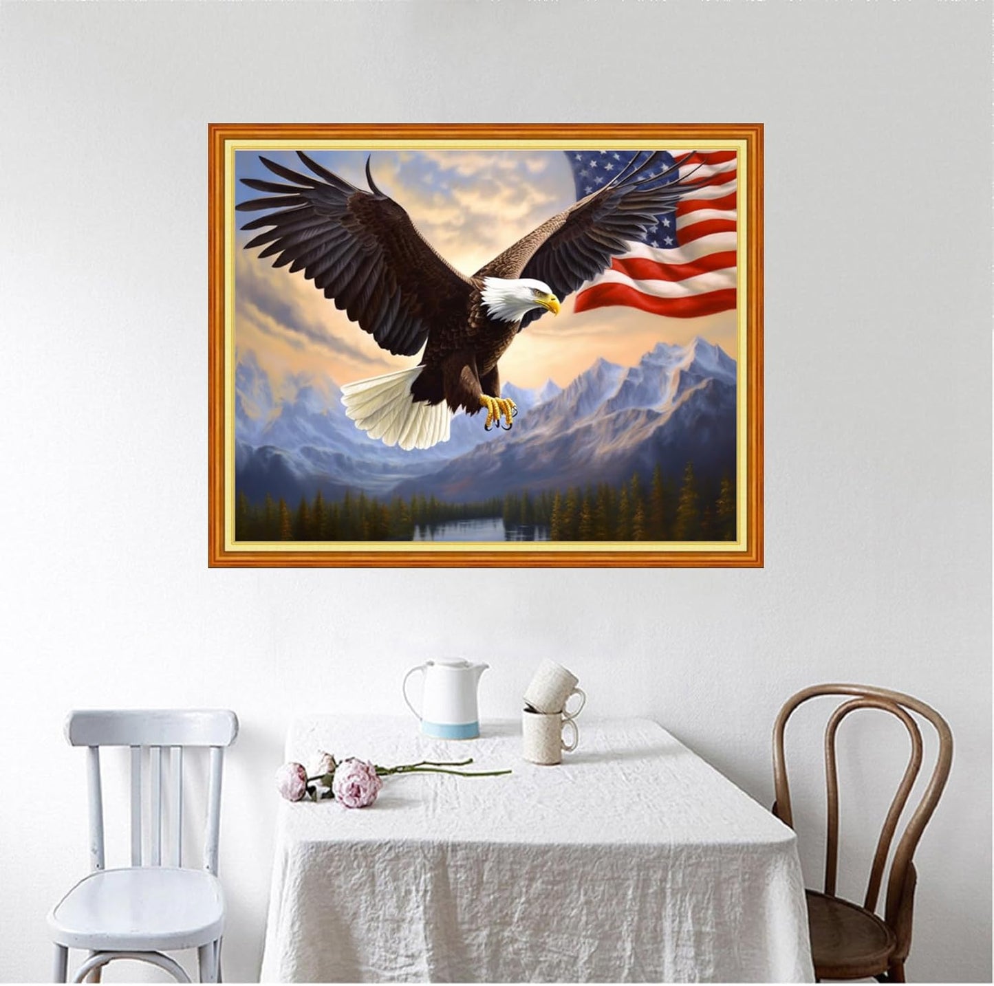 Foxhool Beginners Cross Stitch Kits Stamped Full Range of Embroidery Kits for Adults DIY Cross Stitches kit Embroidery Patterns for Needlepoint kit-Flag Eagle 16x20 inch