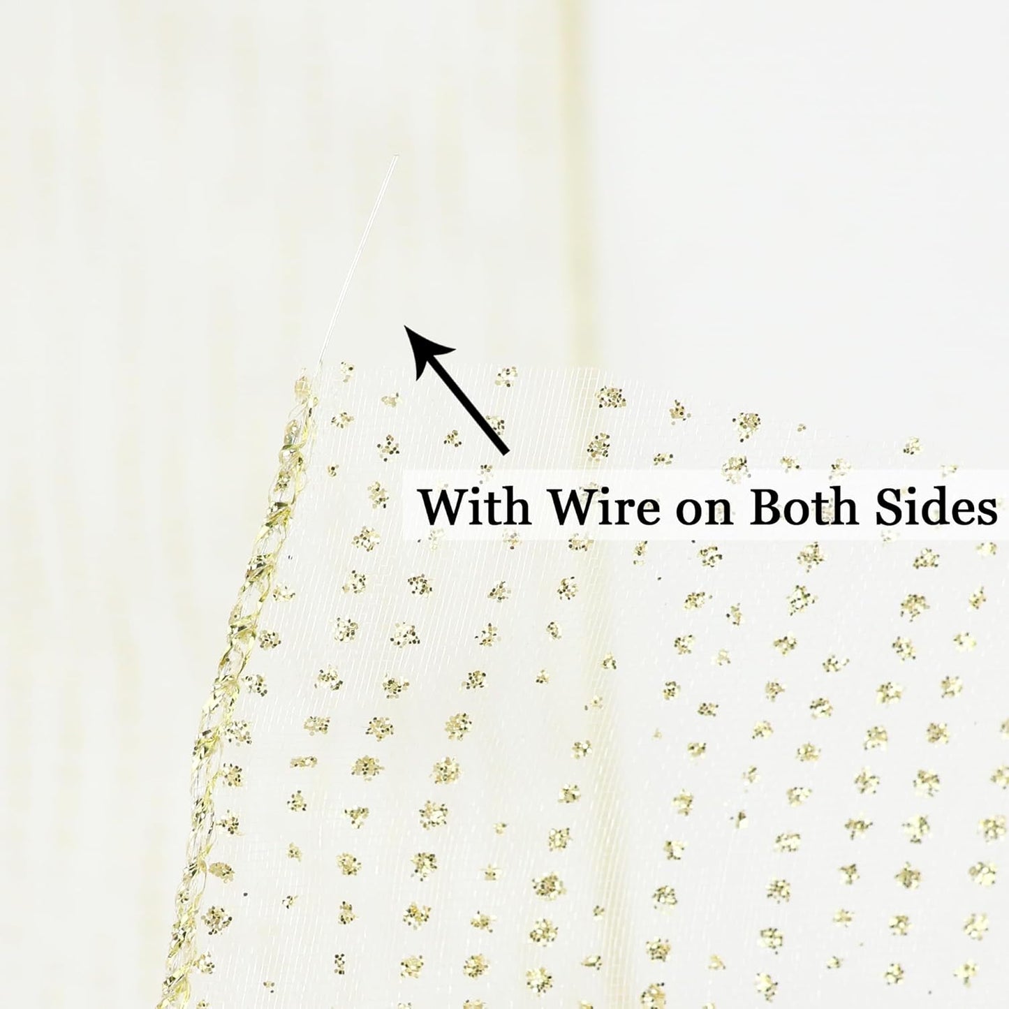 MEEDEE Glitter Gold Wired Ribbon 2.5 Inch Horizontal Stripes Polka Dot Christmas Ribbon Organza Sheer Glitter 25 Yards Gold for Christmas Tree, Wreath Bow Making