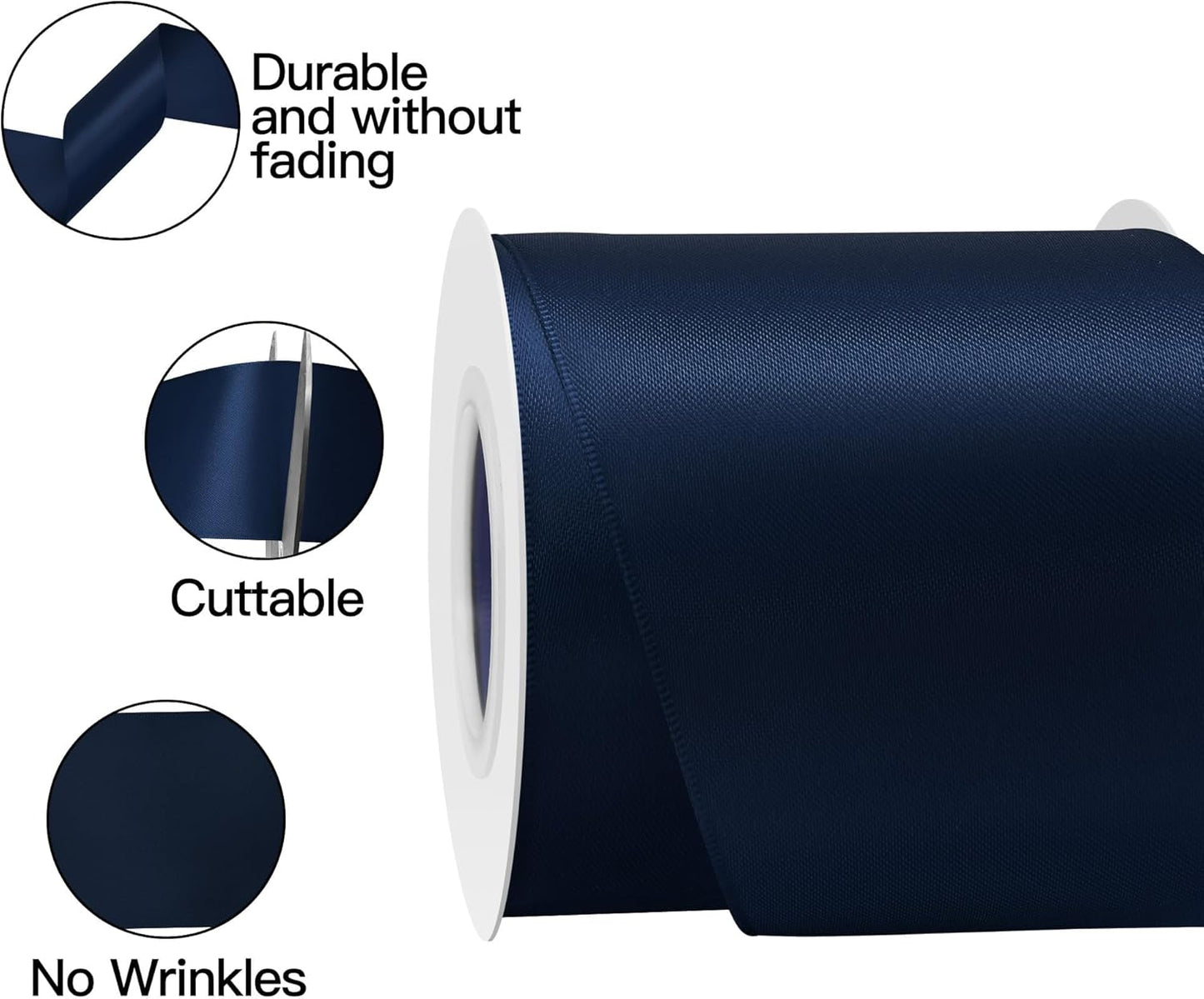 Navy Blue Satin Ribbon 3 Inch X 15 Yards Solid Color Double Faced Ribbons Perfect for Crafts Wedding Decor Bow Making Arts Sewing and More