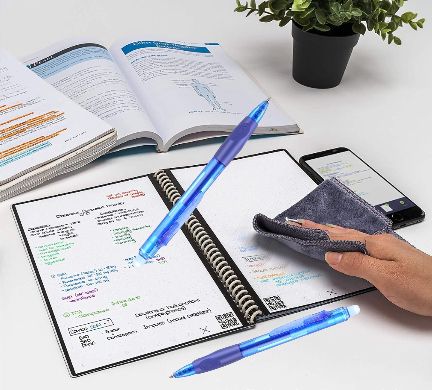 Aozora Erasable Pens Click Fine Point 0.7 mm Retractable Erasable Gel Pens for Completing Sudoku and Crossword Puzzles 12 Pack (Blue)