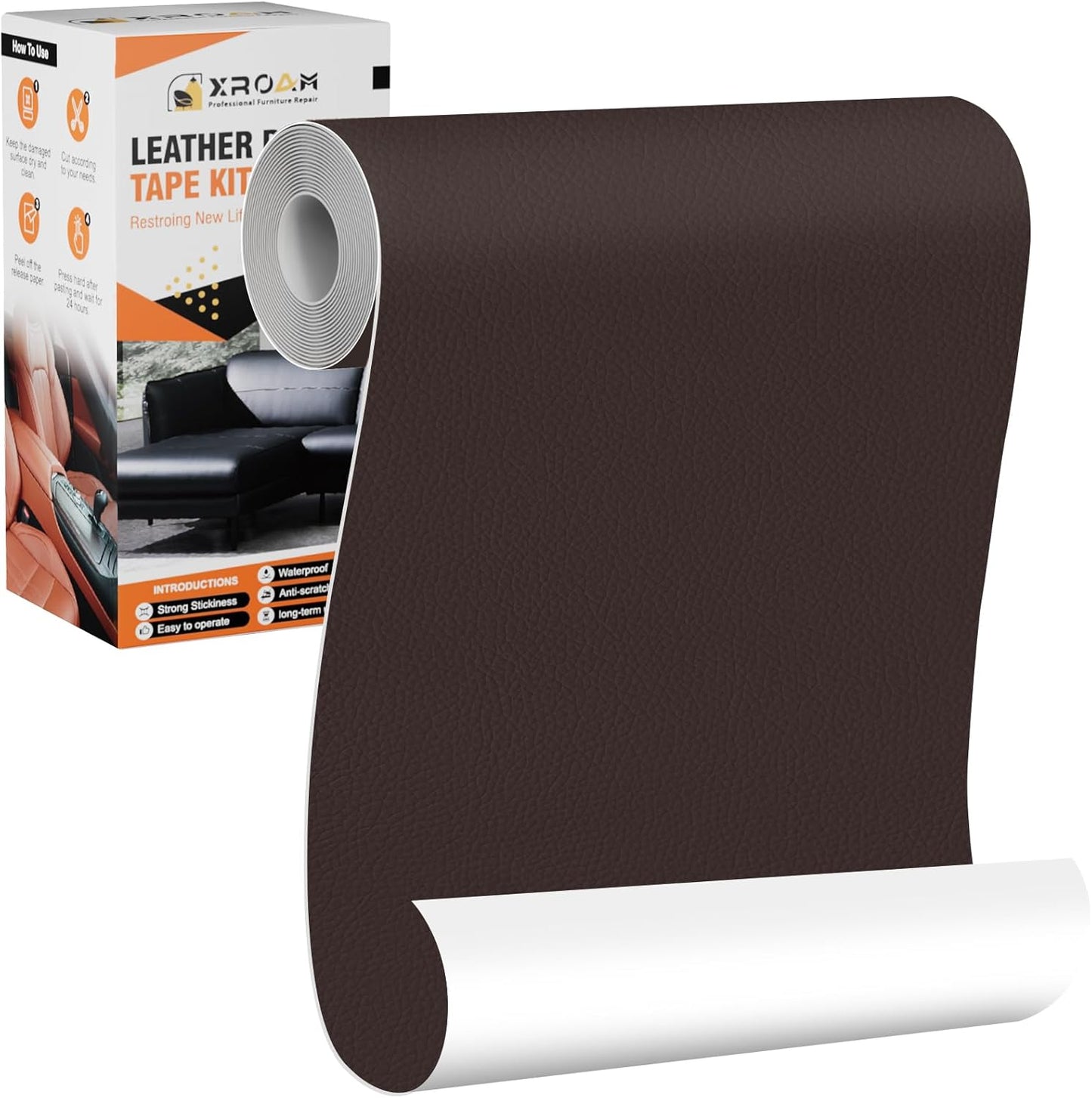 Leather Repair Tape, 4.7x63 inch Leather Patches for Furniture, Self Adhesive Leather Repair Patch for Sofas, Couches, Leather Covers, Seats, Chairs, Vinyl Repair Tape Dark Brown