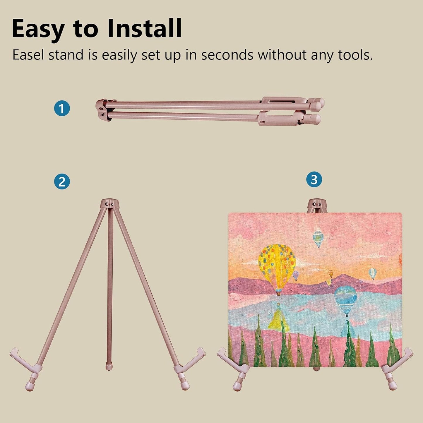 14" High Tabletop Instant Display Easel, Small Desktop Steel Easel Stand with Adjustable Holders for Paintings, Posters and Store Signs(Champagne, 1Pack)