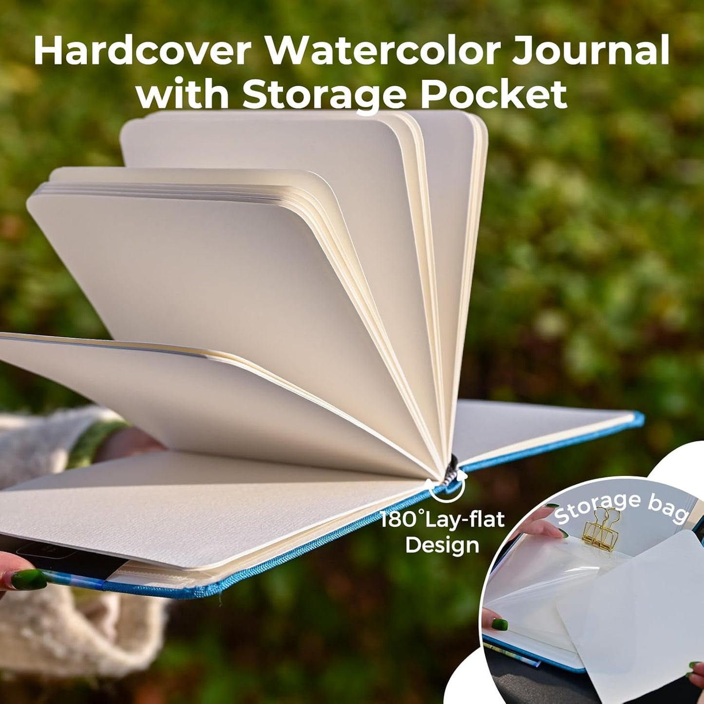 Funto Watercolor Journal, Square, 5.5x5.5, Portable 2-Pack, 48 Pages Each, Blue Cover, 110lb/230gsm, Art Supplies for Mixed Media