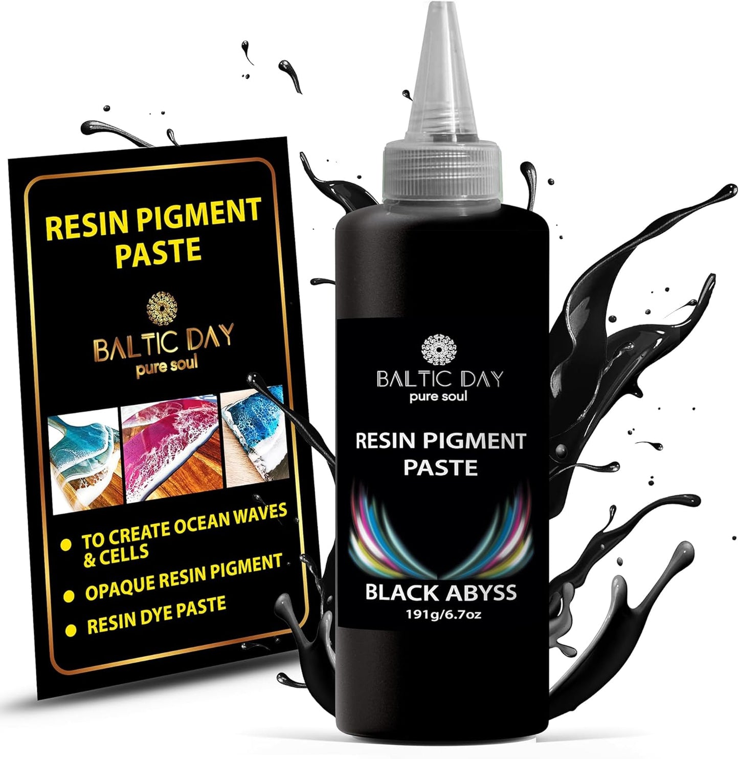 BALTIC DAY Black Abyss Pigment Paste for Epoxy Resin – Ultra-Opaque Black Resin Colorant, 191g/6.7oz – Smooth Blend for Epoxy Art, Jewelry, DIY Crafts