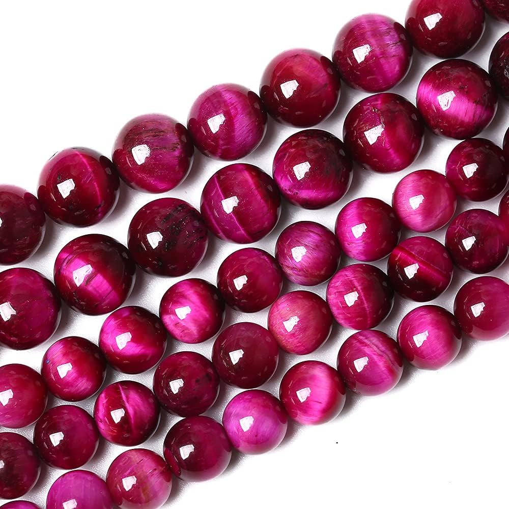 32PCS 12mm AAA Natural Rose Red Tiger Eye Agate Stone Round Loose Beads for Jewelry Making Semi-Precious Beads DIY Bracelet Necklace (Rose Red Tiger Eye Stone, 12mm)