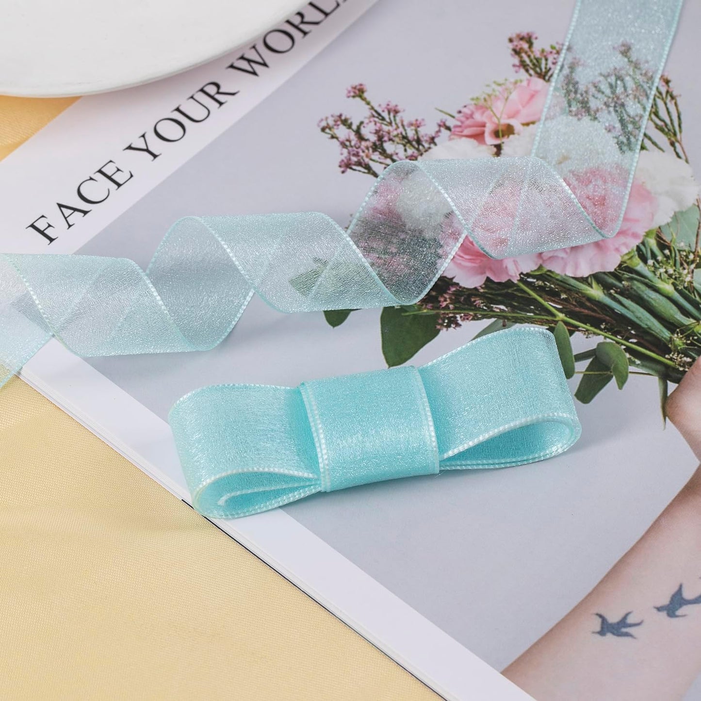 1 Inch Wide Sheer Chiffon Ribbon - Pearl Silk Woven Ribbon Suitable for Gift Wrapping, Wedding Decor, Home Decor, Girl Hair Accessories Handmade DIY (25 Yards/roll) (Tiffney Blue)