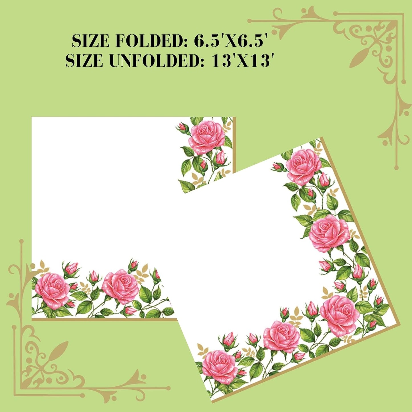 20-ct 13x13 Flowers Paper Luncheon Decoupage Napkins, 3-Ply Servilletas Printed Flower Border Cocktail Napkin for Art, Dinner and Party, Disposable Napkins Decor