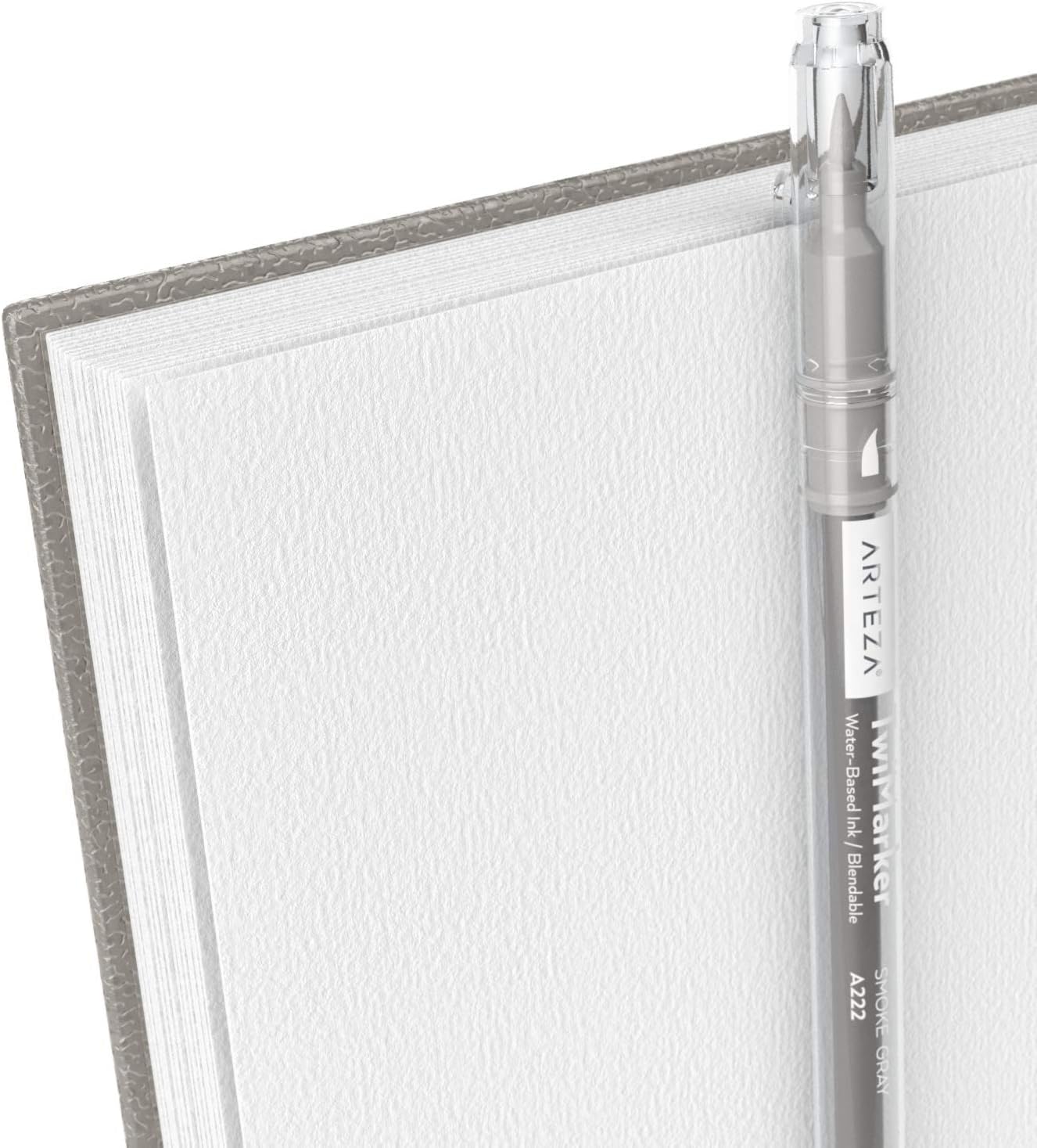 ARTEZA Watercolor Sketchbook 2-Pack, 9x12 Inches – 64 Pages Each, Spiral-Bound 140 lb Cold Press Paper, Gray Hardcover Journal for Mixed Media