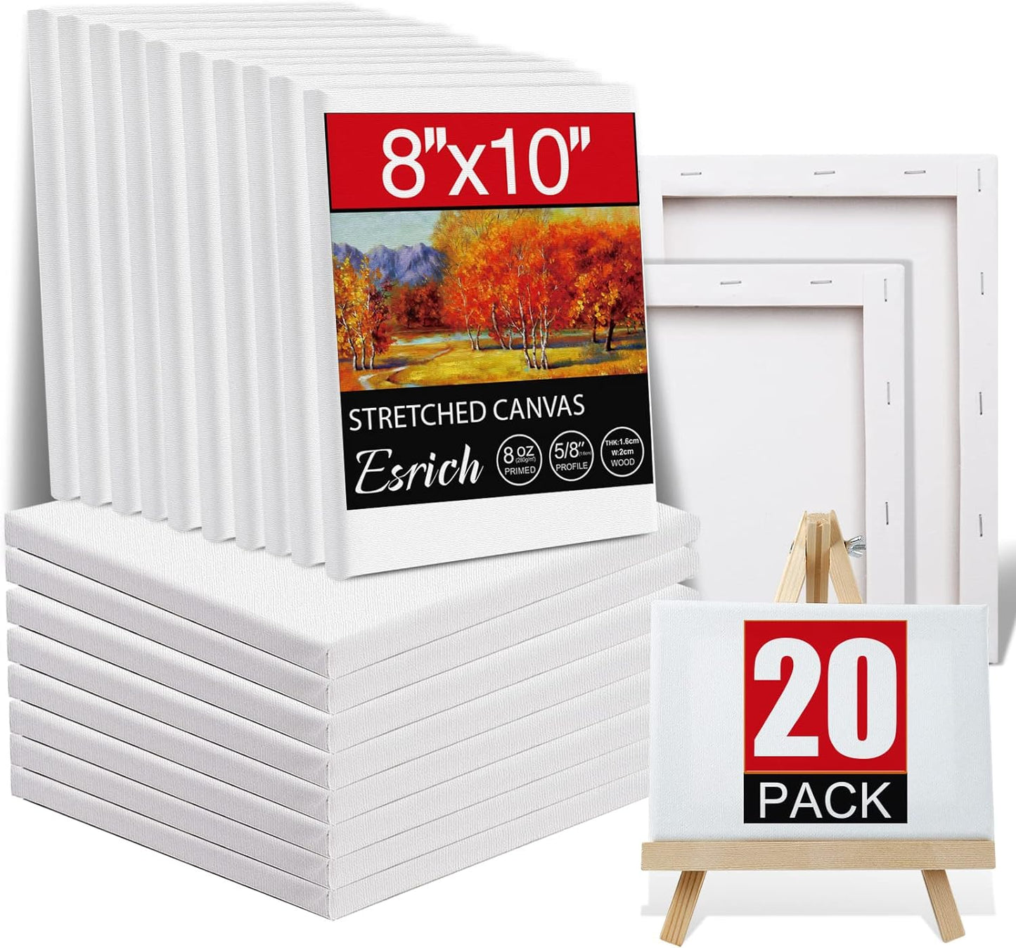 20 Pack Canvases for Painting with 8x10, Painting Canvas for Oil & Acrylic Paint.