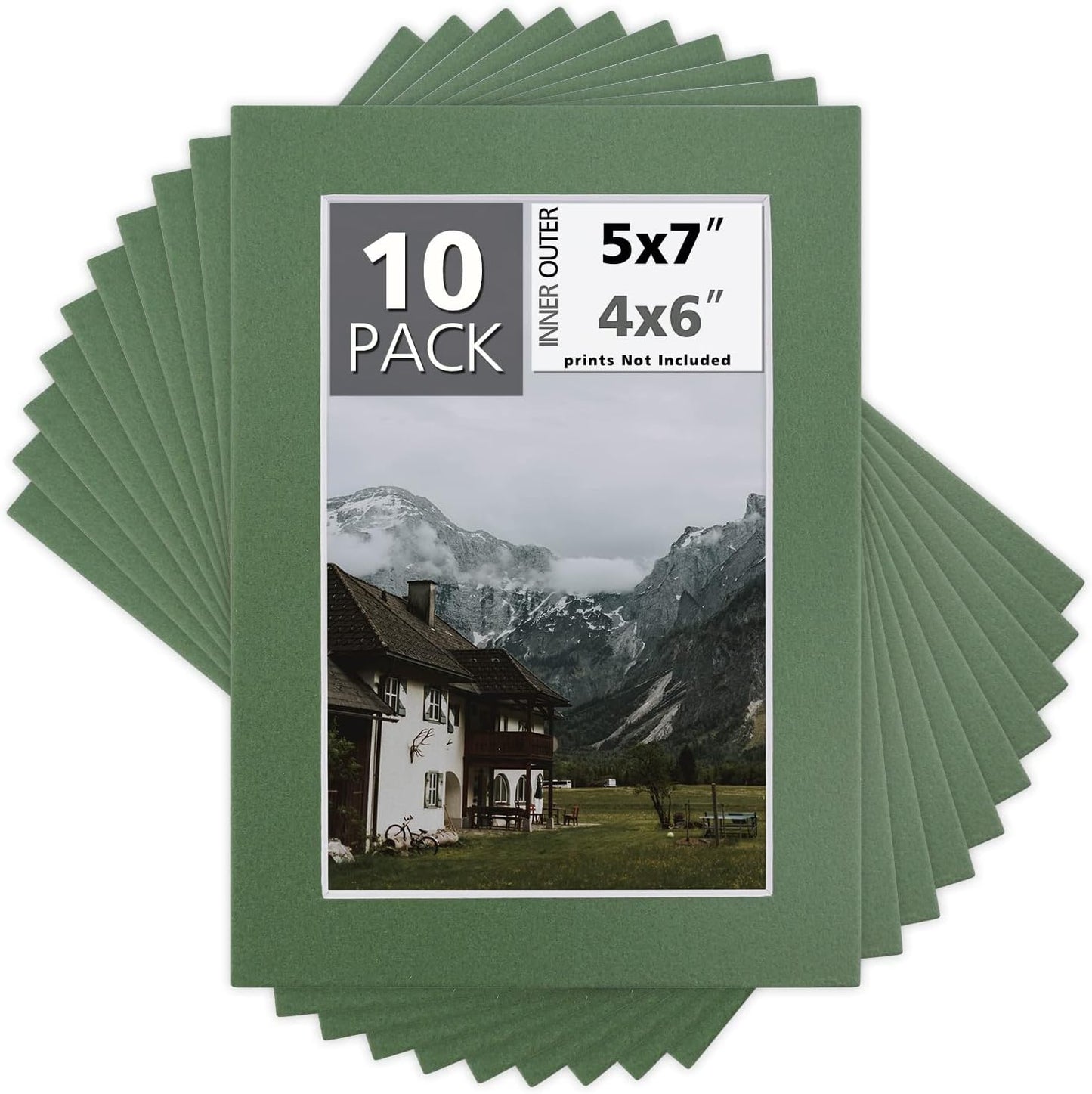 Mat Board Center, Pack of 10, 5x7 for 4x6 Rock Garden Color Mats - Bevel Cut, Acid Free, 4-ply Thickness, White Core - for Pictures, Photos, Framing