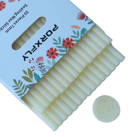 30 Pieces 7mm Sealing Wax Sticks for Glue Gun,PORXFLY Mini Wax Seal Sticks Great for Seals Stamp,Cards Envelopes,Wedding Invitations,Gift Wrapping,Wine Packages (Translucent White)