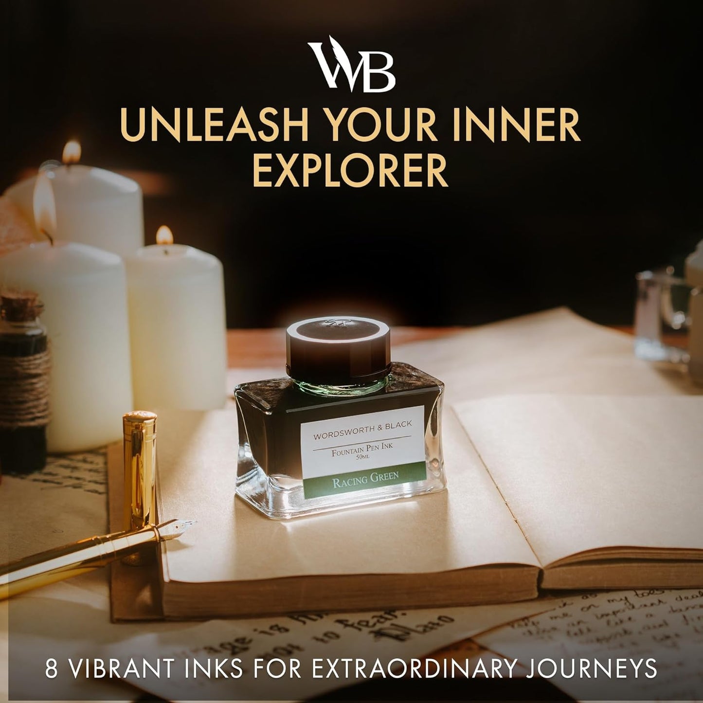 Wordsworth and Black Fountain Pen Ink Bottle (50 ml) Premium Luxury Edition, [Racing Green] Fountain Pens Bottled Ink; Classic Designed Bottle Smooth Flow 50 ml